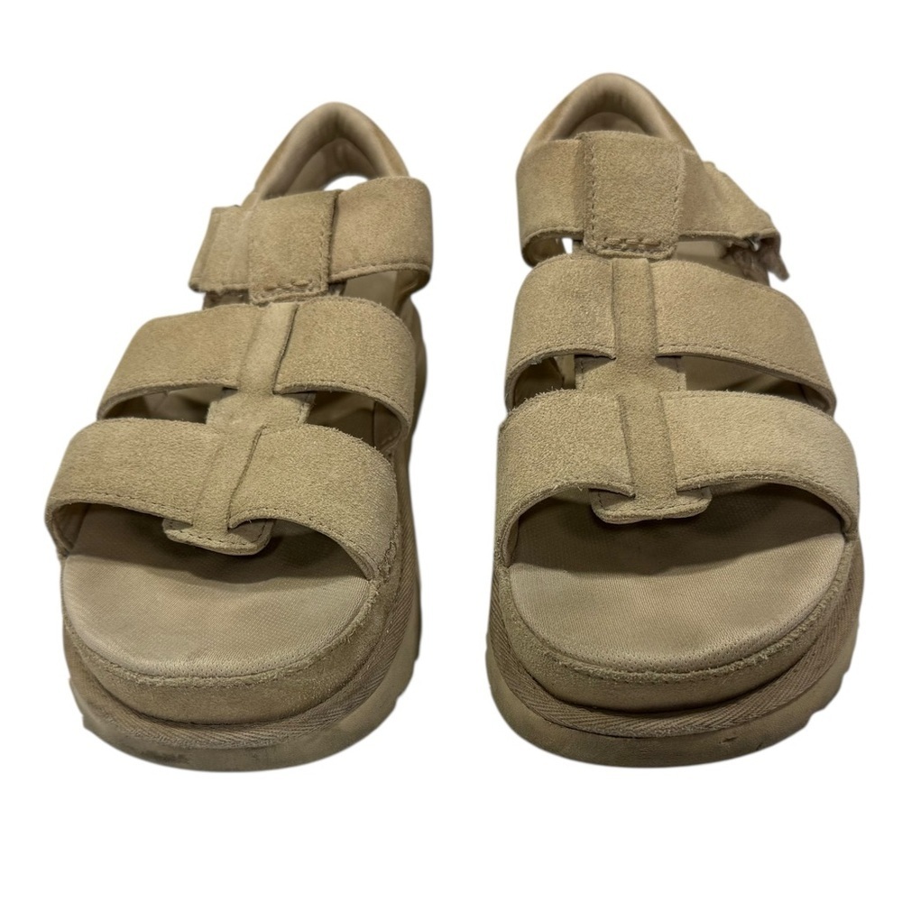 UGG Goldenstar Driftwood Suede Platform Sandals Sz 9.5 Hook & Loop - Picture 2 of 9